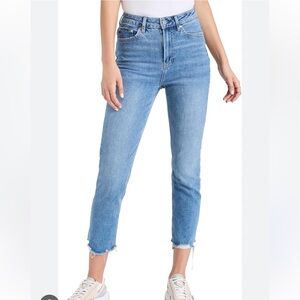PAIGE Light Blue Distressed Straight Leg Jeans